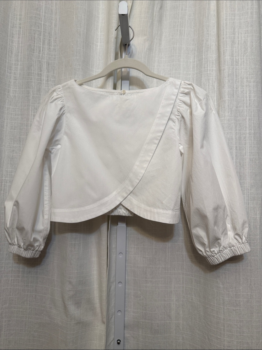 Zara White Puff Sleeve Cropped Wrap-Style Blouse